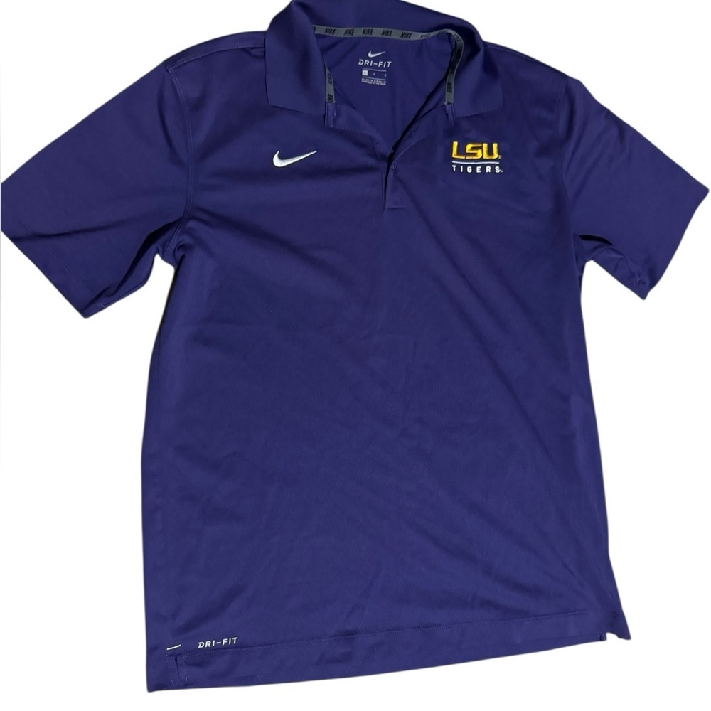 Nike Dri Fit Polo Shirt LSU Tigers Purple Yellow Embroidered, Men's Size Large